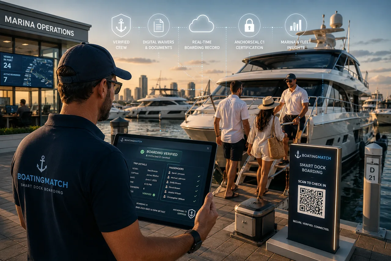 Marina operations with Smart Dock Boarding verification system by BoatingMatch