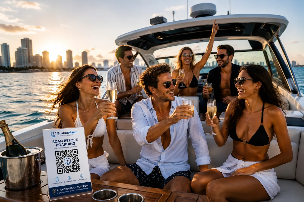 Passengers on a luxury yacht with BoatingMatch digital boarding verification